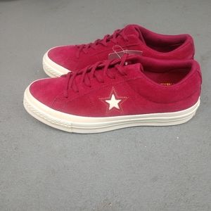 Converse Maroon Red One Star Suede  Love the Progress Sneakers